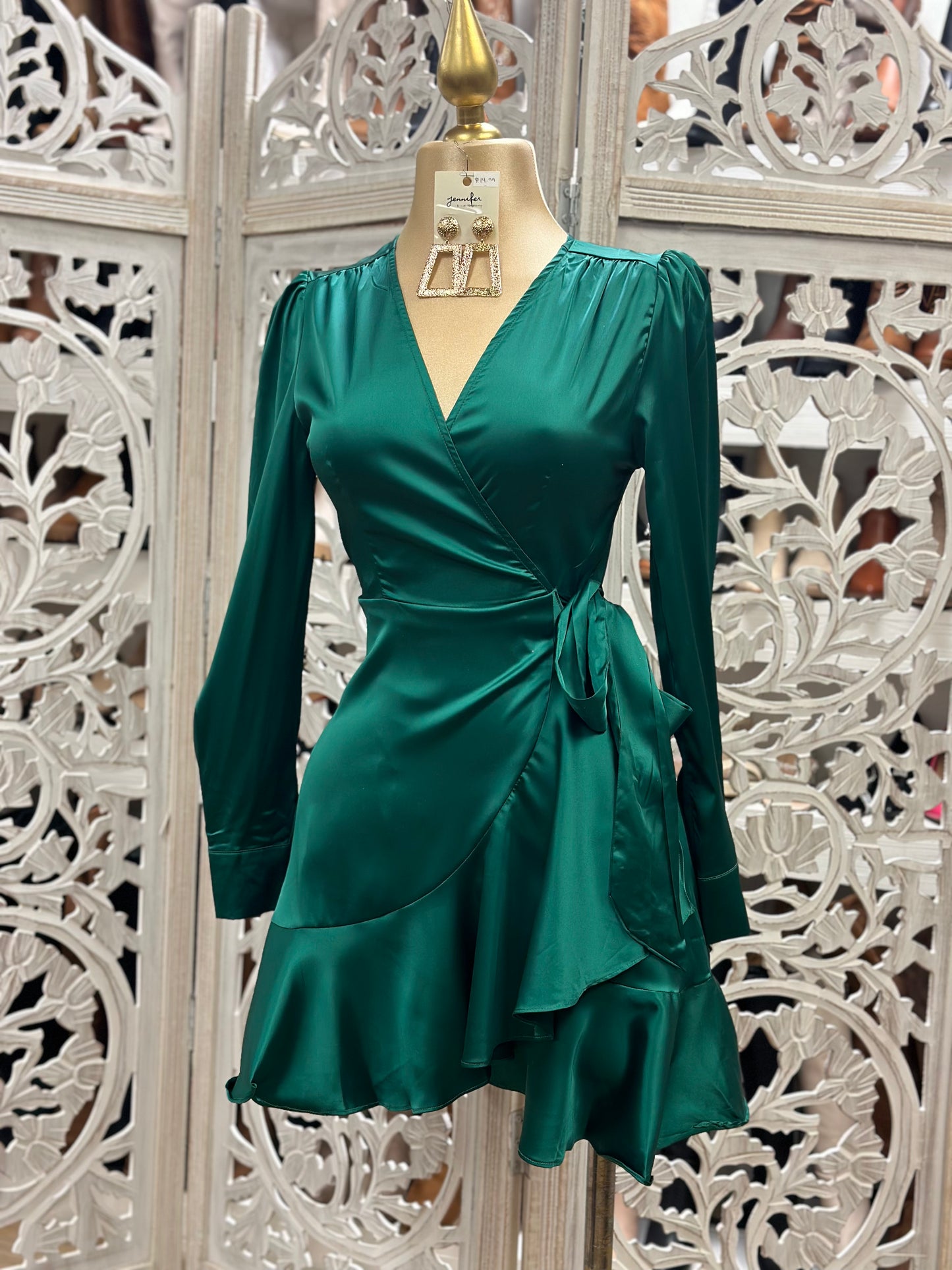 Forest Green Silky Wrapped Dress