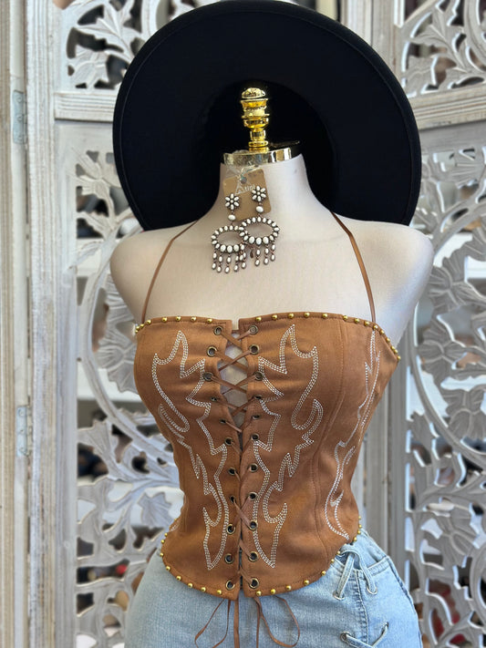 Western Criss Cross Top- Estira , Stretchy
