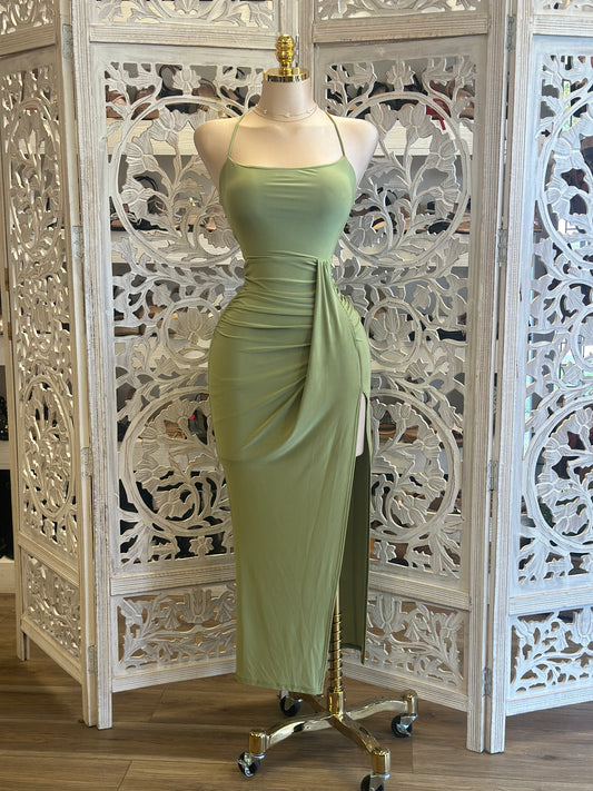 Green Strappy Back Draped Dress- Stretchy, Estira
