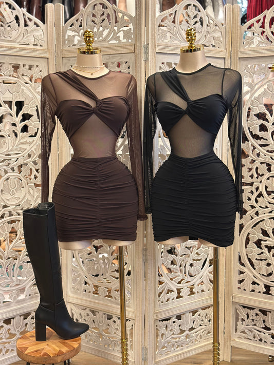 Sexy Lace Mesh Mini Dress- Stretchy,Estira