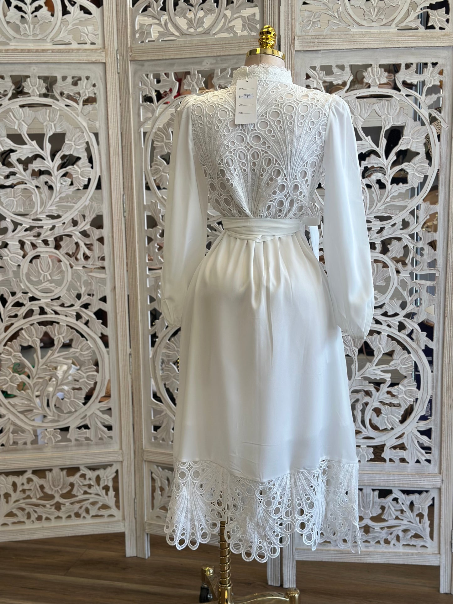 White Eyelet Button Maxi Dress-Estira, Stretchy
