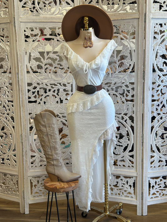 Boho Lace Oval Slit Dress-Estira, Stretchy
