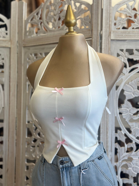 White Ribbon Top - Estira, Stretchy