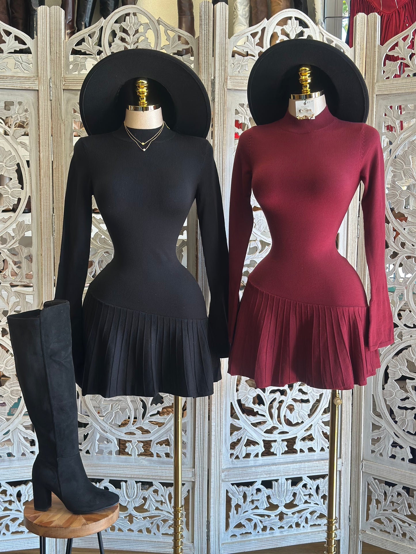 Pleated Sweater Mini  Dress- Stretchy,Estira