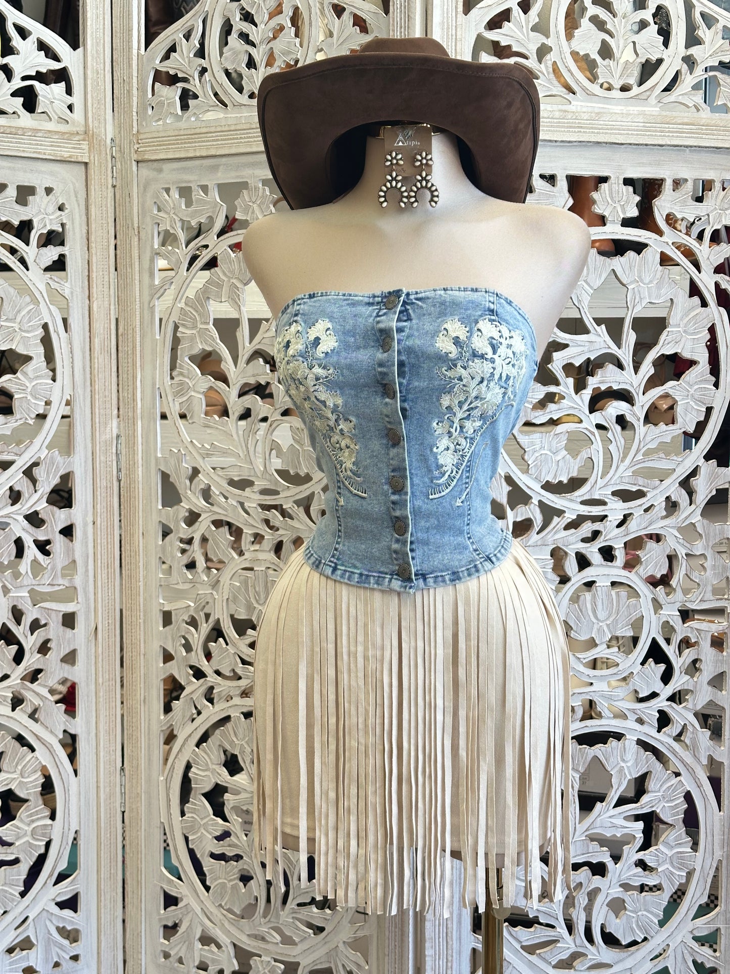 Bone Fringe Mini Skirt-  Stretchy ,  Estira