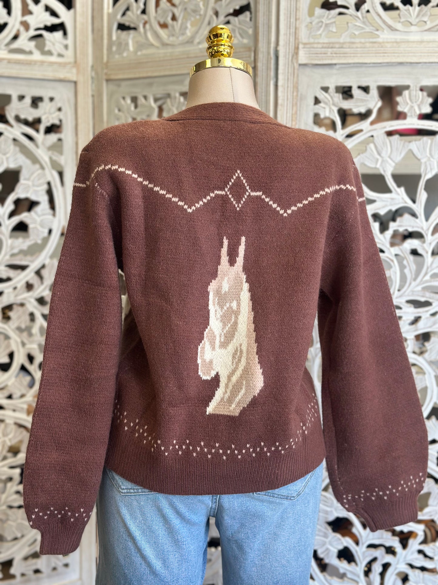 Brown Horse Print Knit Cardigan