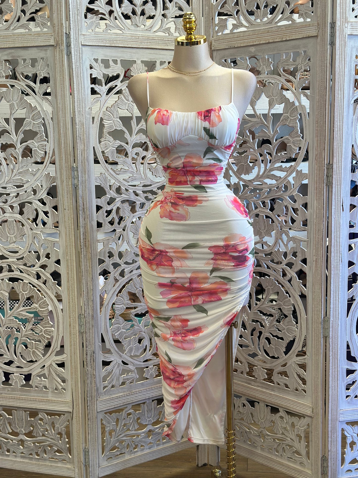 Bella Floral Slit Cami Dress-Estira, Stretchy