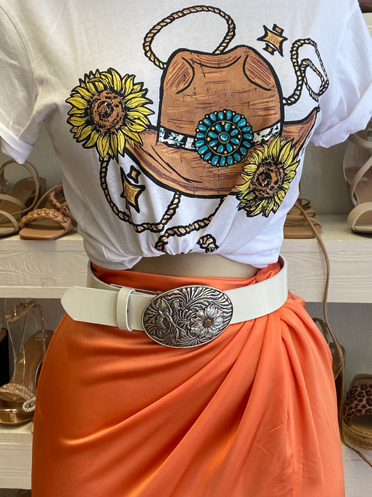 Floral Buckle Ivory Western Belt