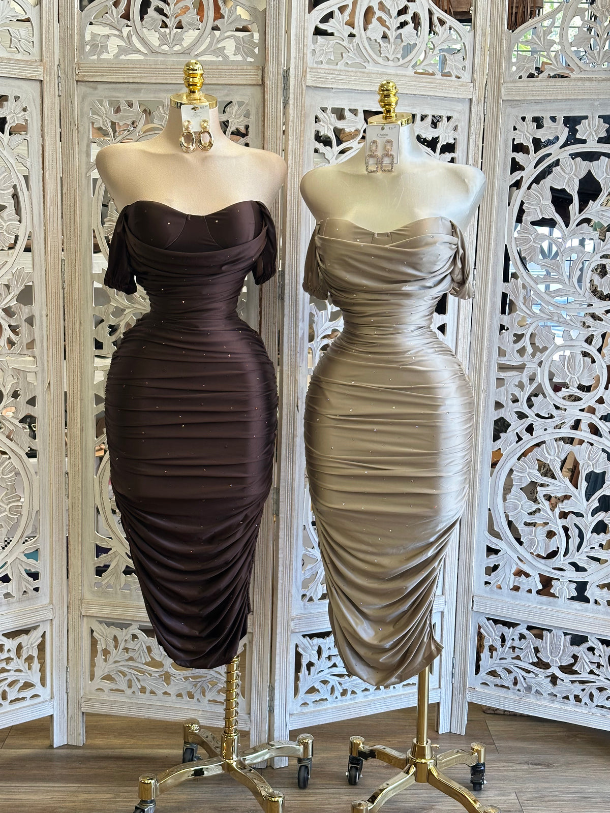 Elysian Drape Midi Dress- Estira, Stretchy