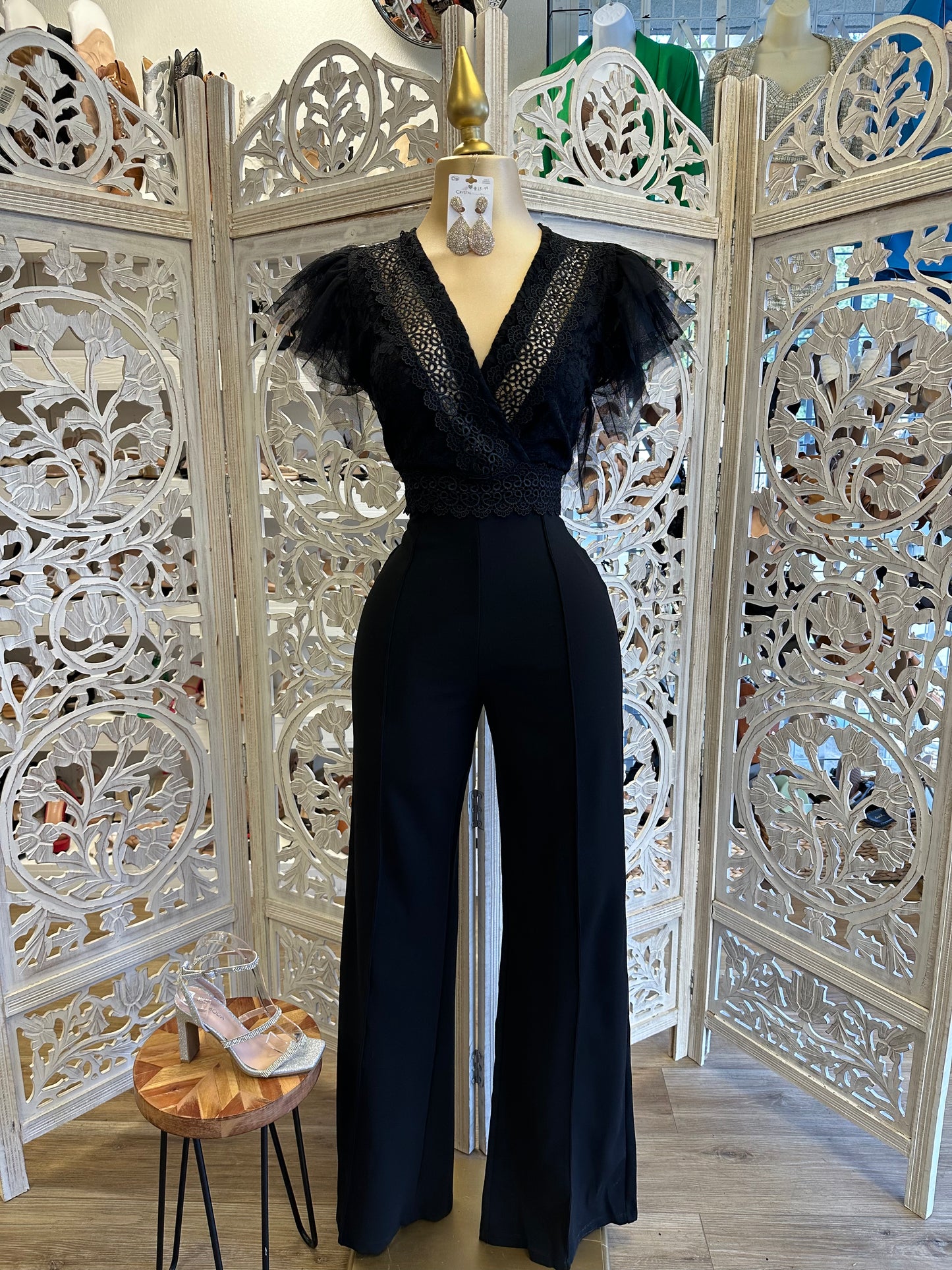 Black Tulle Sleeve Jumpsuit