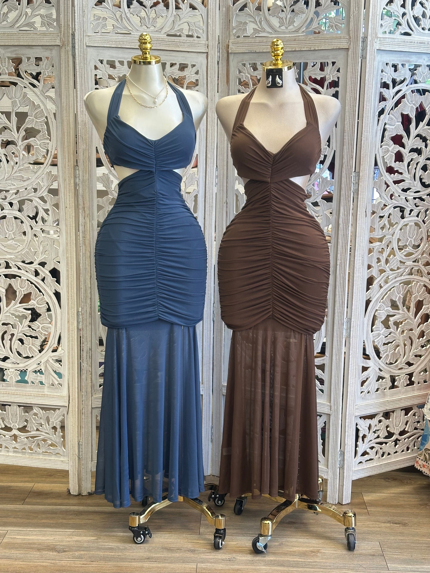 Halter Cutout Maxi Dress- Estira, Stretchy