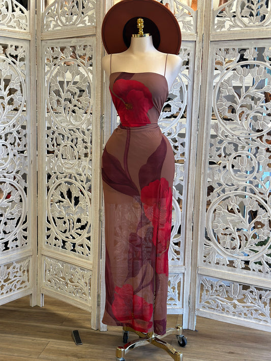 Thin Strap Rust Cutout Ruffle Dress - Estira, Stretchy