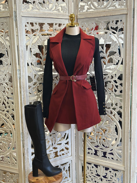 Burgundy Blazer and Skort Set- Estira,Stretchy