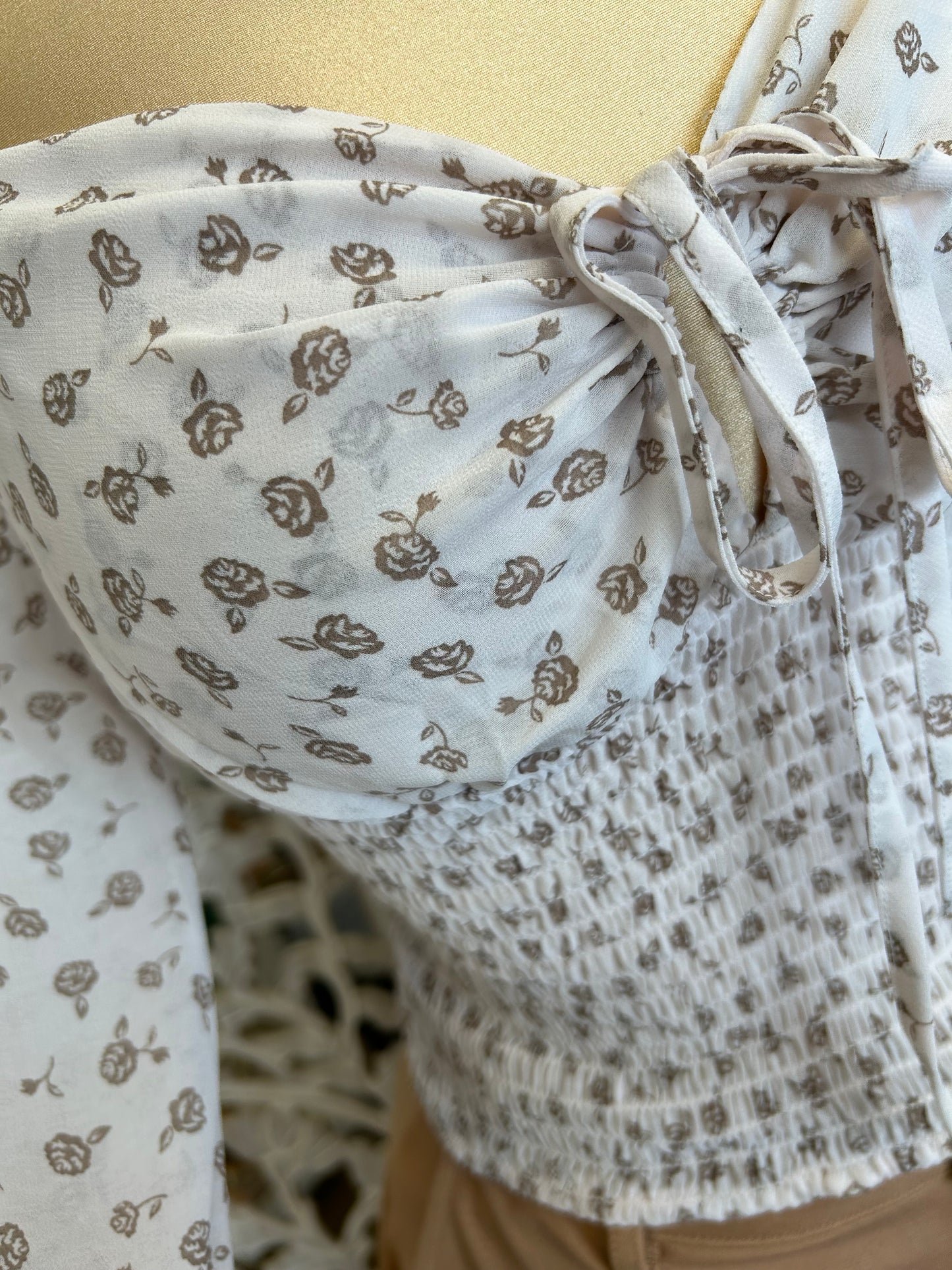 Keyhole White Floral Blouse