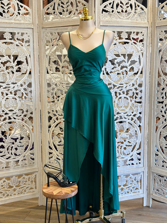 Forest Green Wrapped Cami Formal Dress- Stretchy,Estira