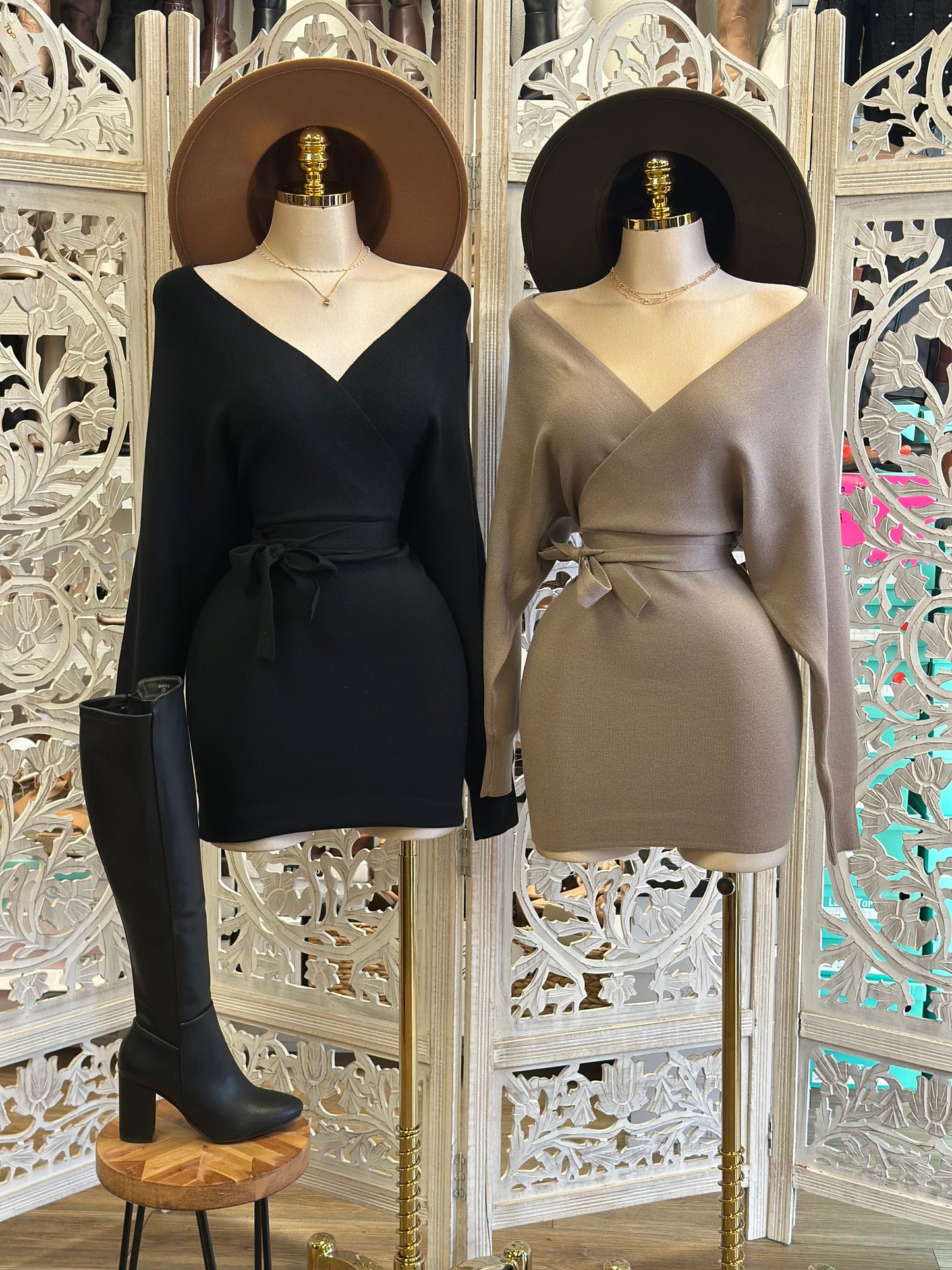 Wrapped Mini Sweater Dress- Stretchy,Estira