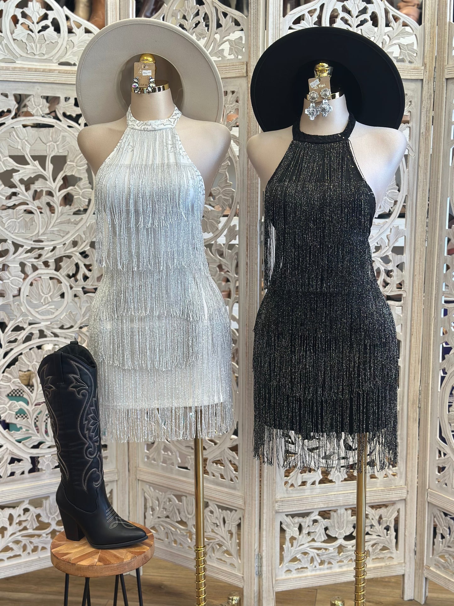 Shiny Fringe Mini Dress- Stretchy,Estira