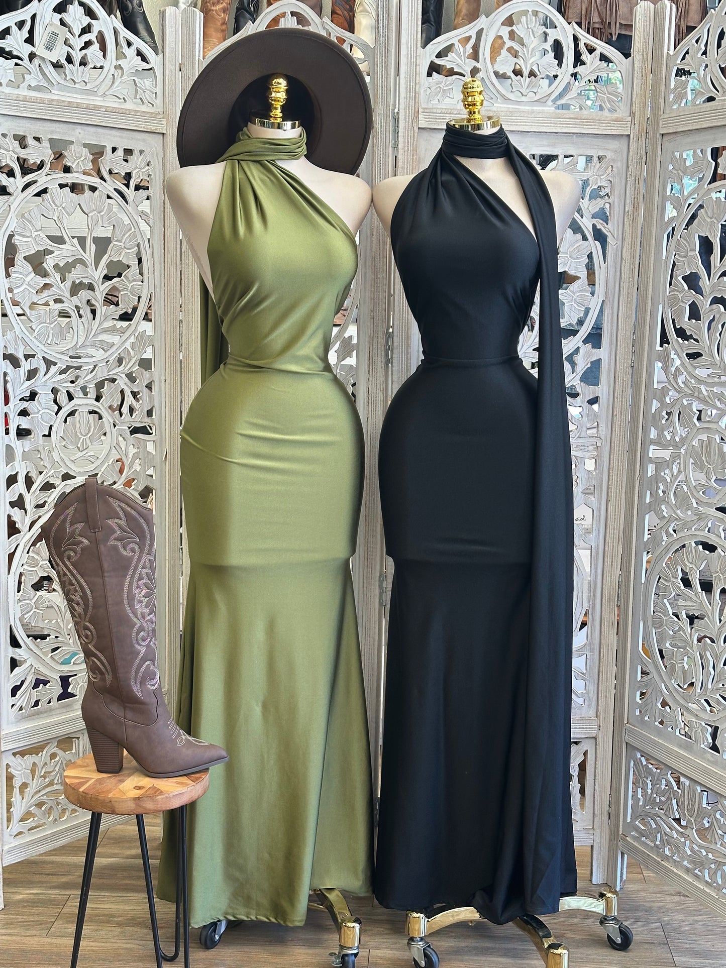 Scarfed Evening Dress- Stretchy ,Estira