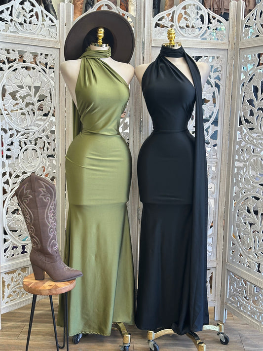 Scarfed Evening Dress- Stretchy ,Estira