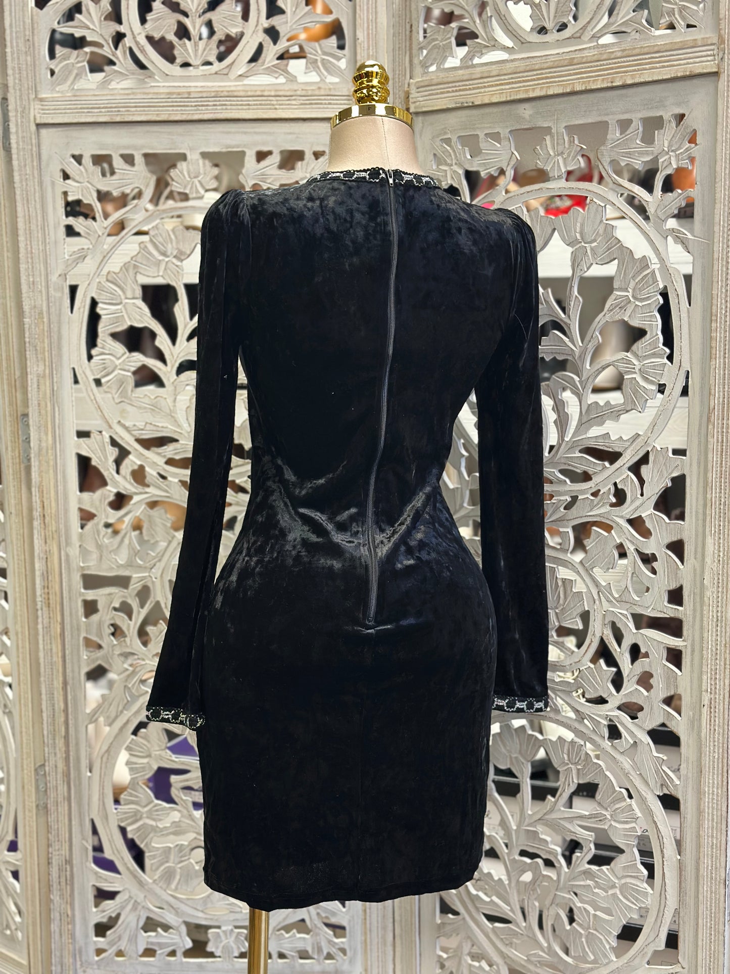 Velvet Bow Embellished Night Dress- Stretchy,Estira