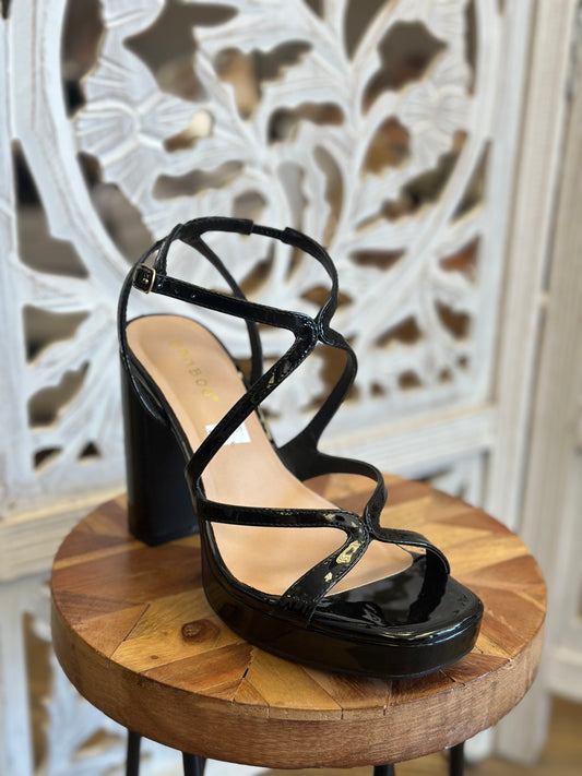 Black Glaze Strappy Platform Heels