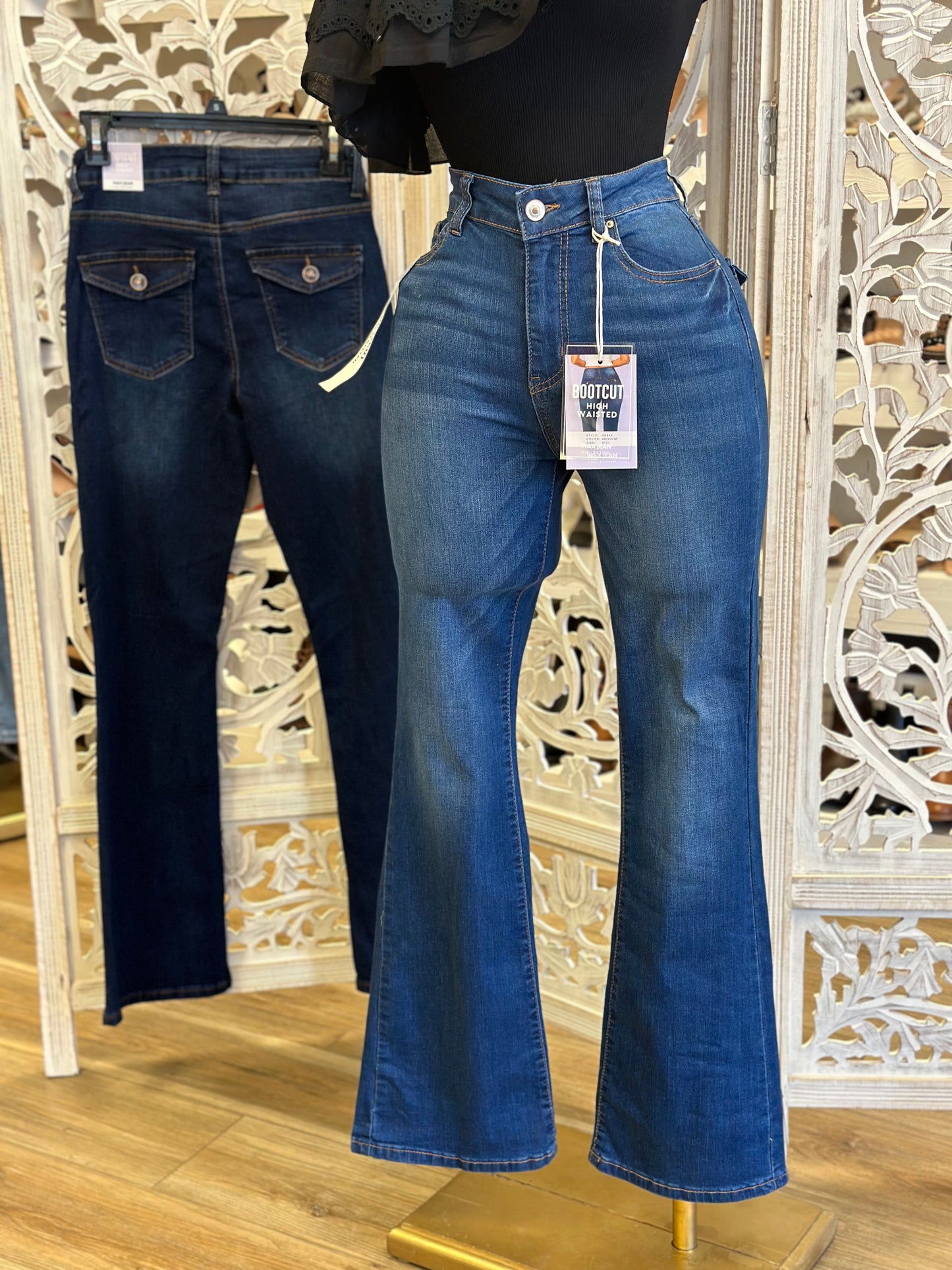 High Rise Button Pocket Jeans- Stretchy