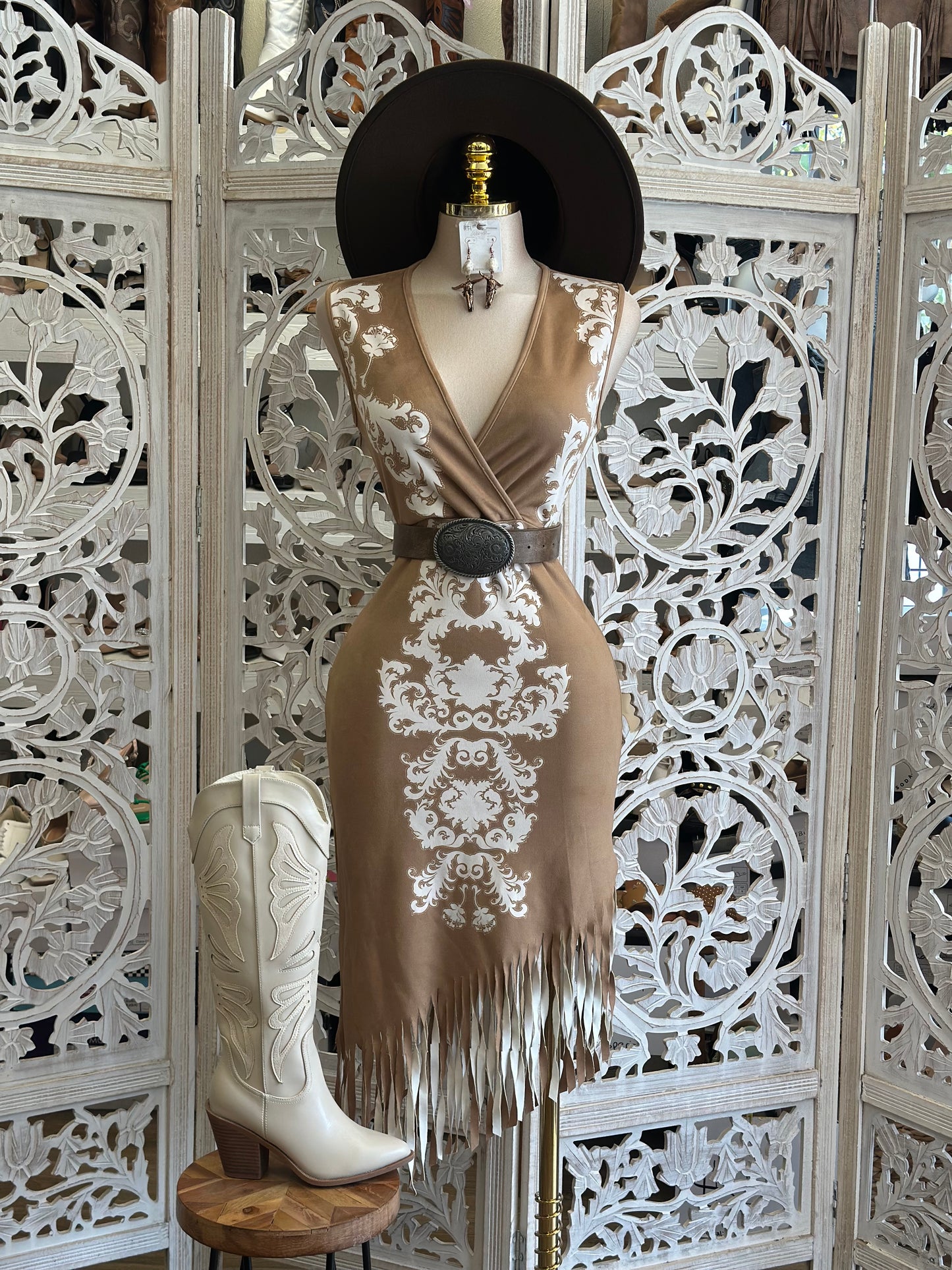 Soft Suede Fringe Dress- Stretchy, Estira