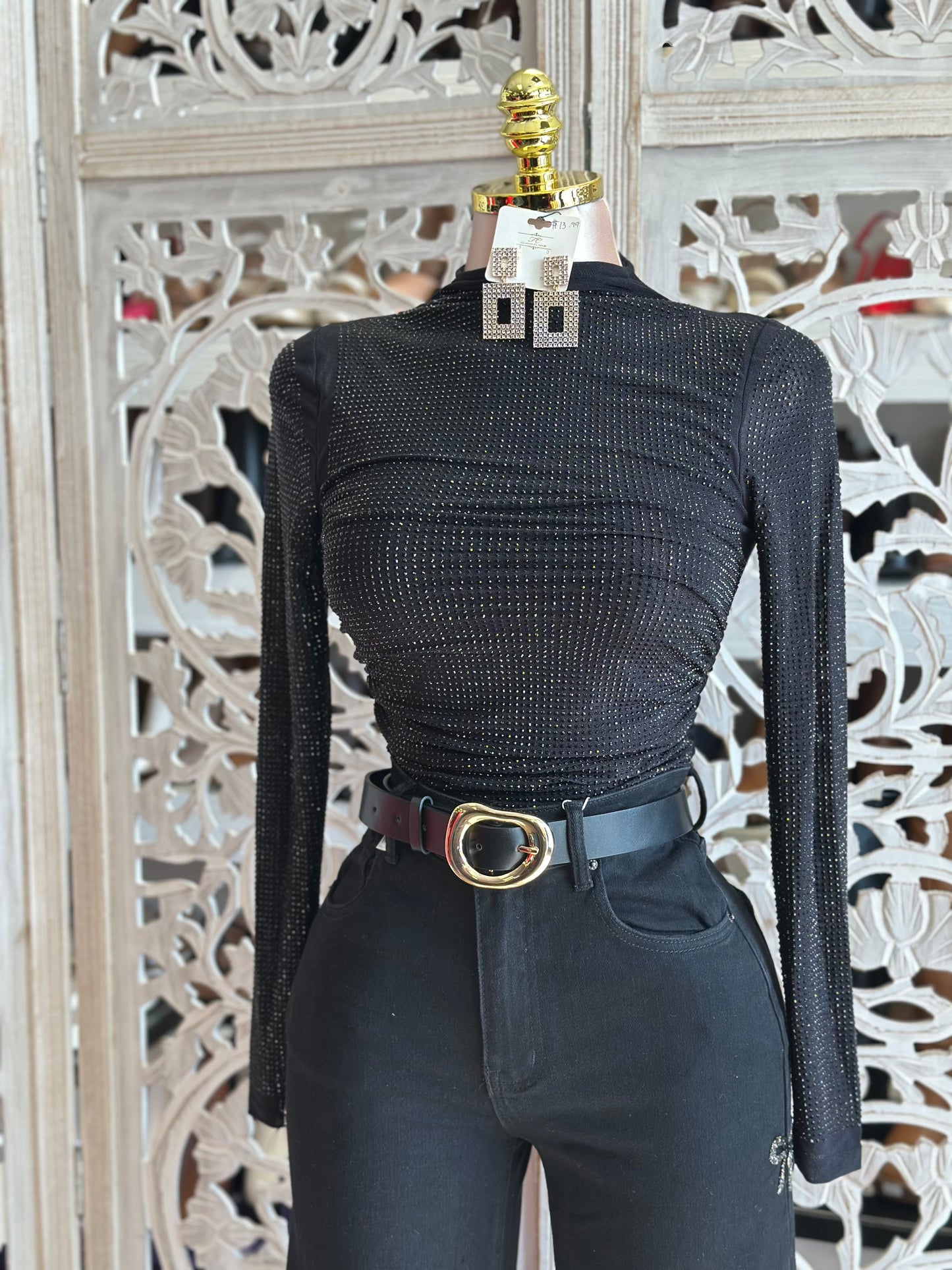 Shimmery Rhinestone Top- Estira, Stretchy