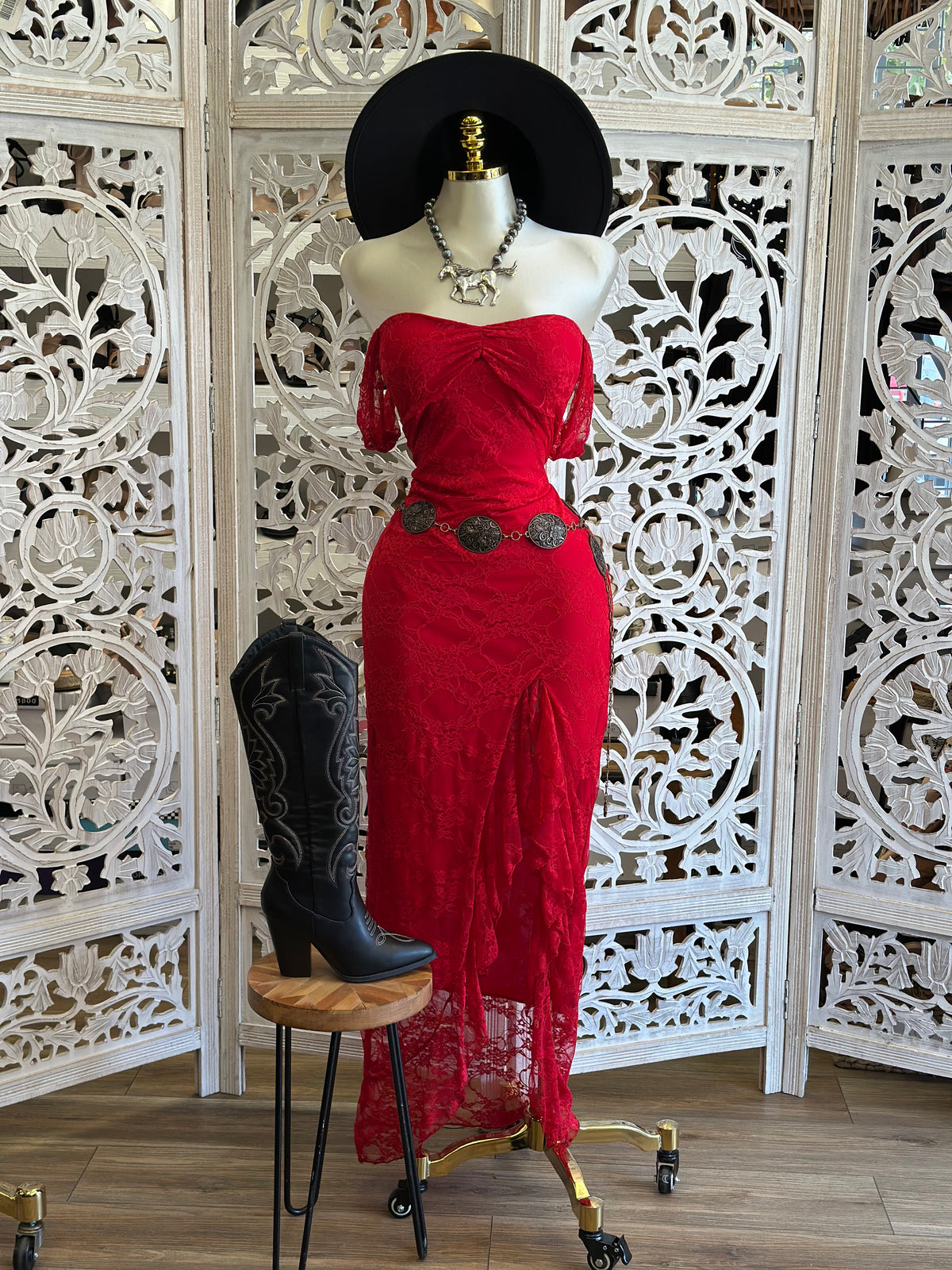 Wildfire Lace Slit Maxi Dress- Estira, Stretchy