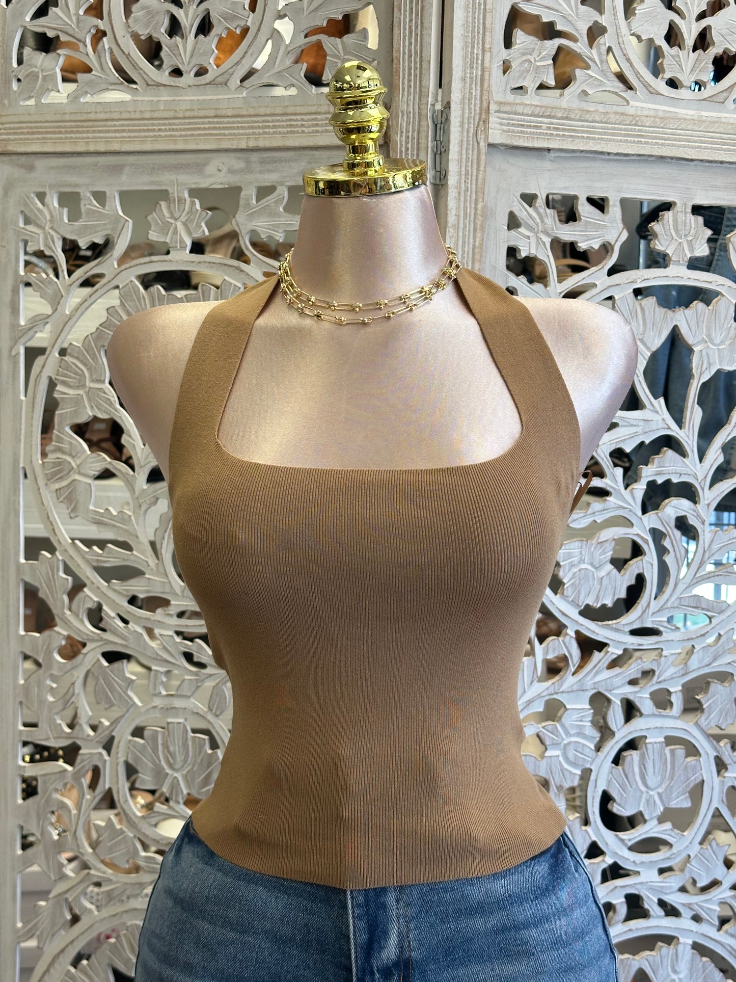 Light Brown Halter Ribbed Top