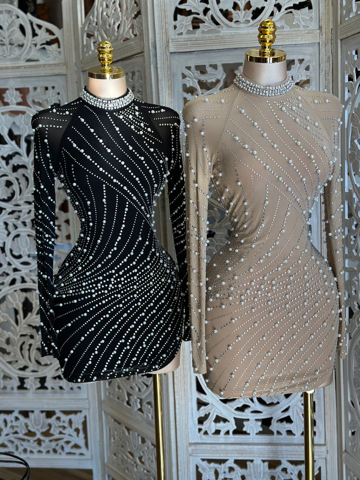 Pearl Detail Asymmetrical Mini Dress- Stretchy,Estira