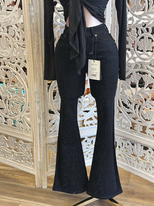 Black Rhinestone Flare Jeans - Stretchy, Estira