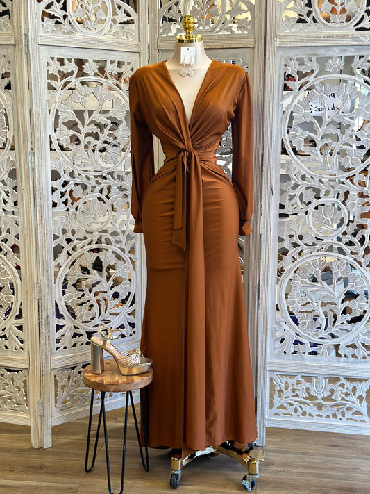 Knotted Bronze Maxi Dress- Stretchy, Estira