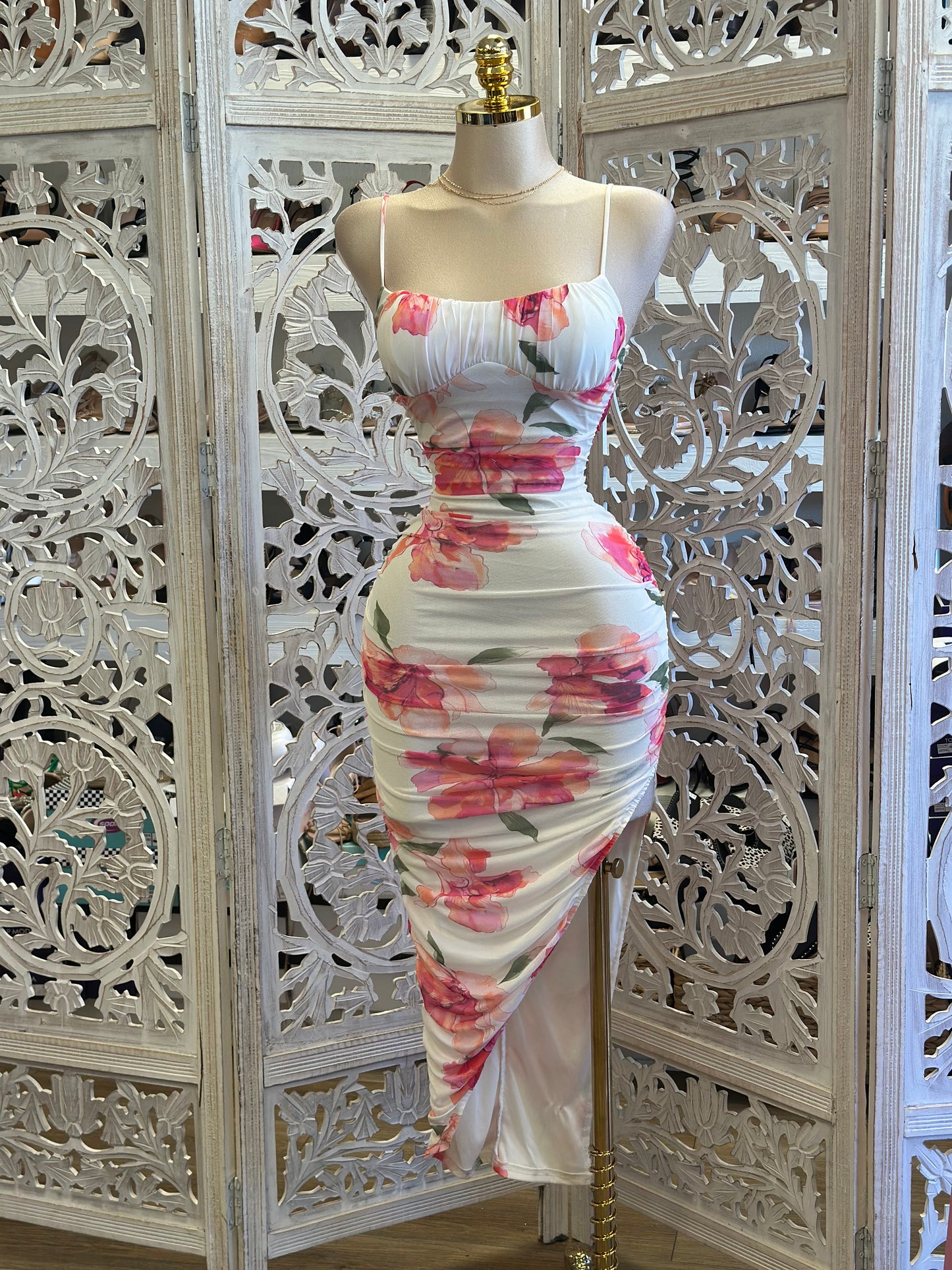 Bella Floral Slit Cami Dress-Estira, Stretchy