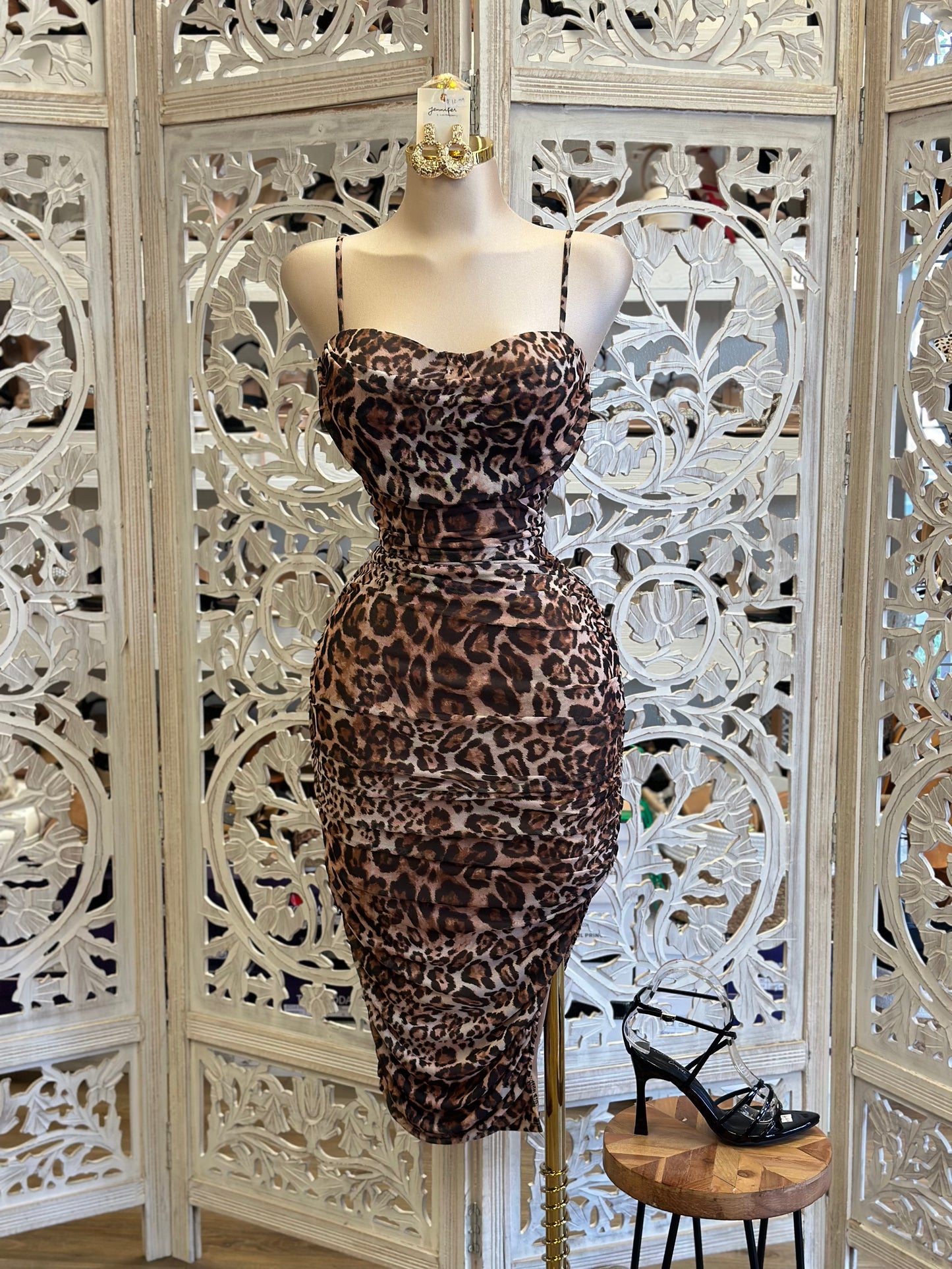 Cheetah Print Cami Midi Dress - Estira, Stretchy