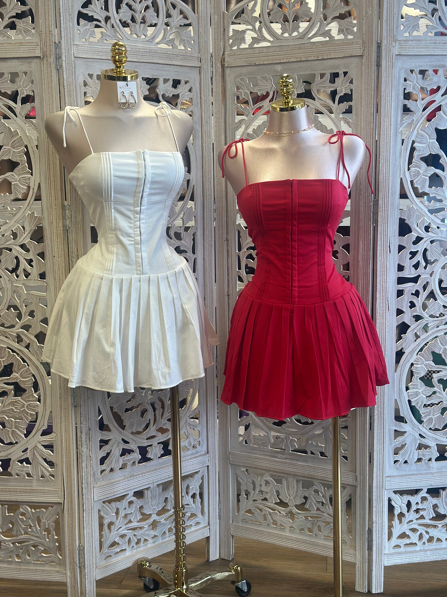 Corset Pleated Mini Dress-Slightly Stretchy,Estira Poco