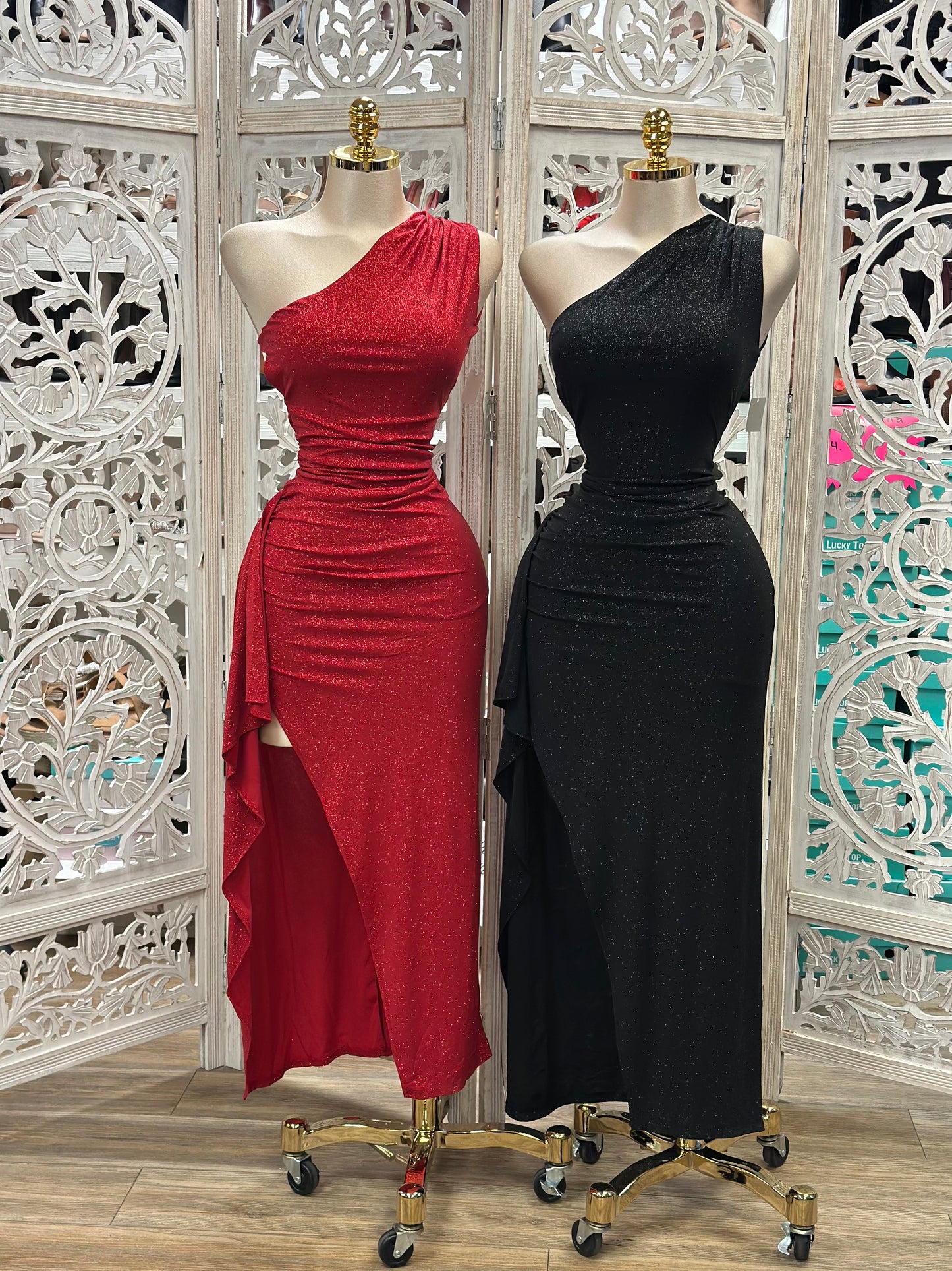 Shimmery Open Back Evening Dress- Stretchy,Estira