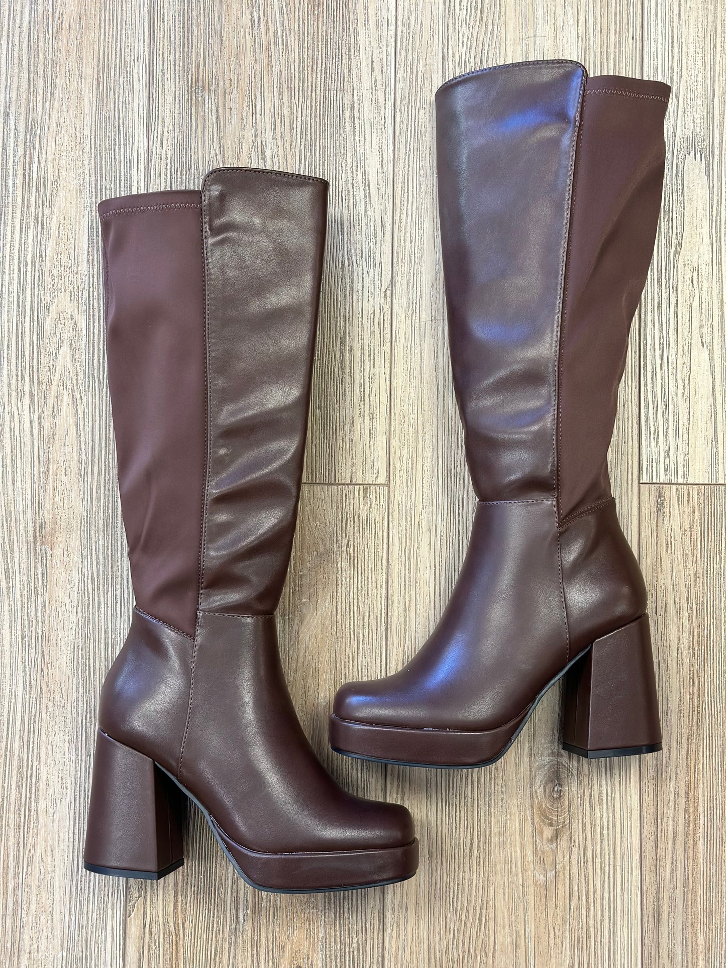 Chocolate Brown Mid Length Square Toe Boots Wide Fit