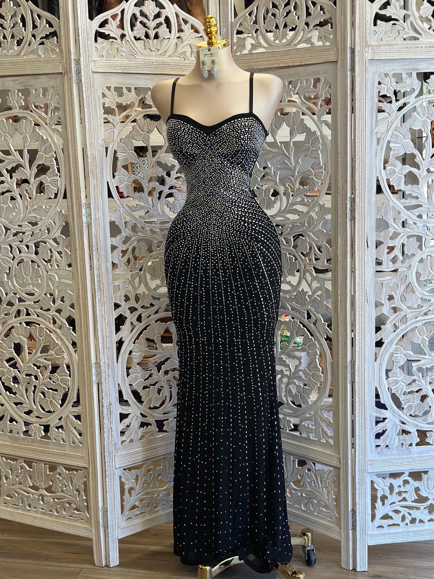 Black Heart Line Rhinestone Gown- Stretchy, Estira