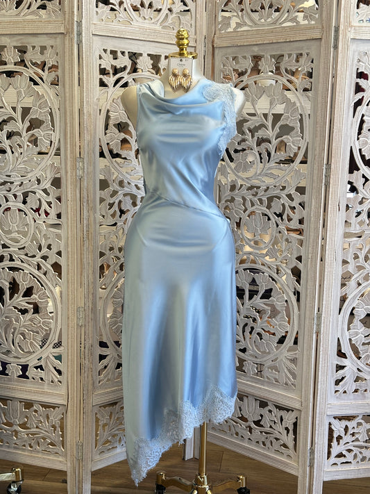 Pastel Blue Lace Midi Dress - No Estira, Not Stretchy