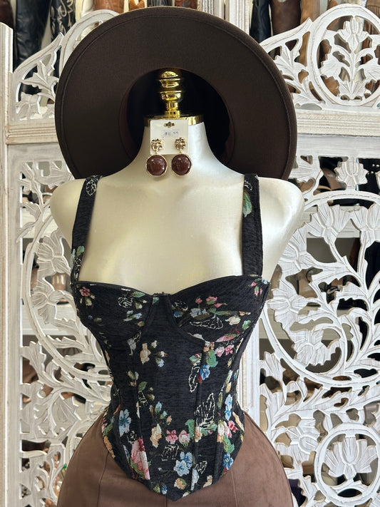 Tapestry Floral Corset Top- No Estira, Not Stretchy