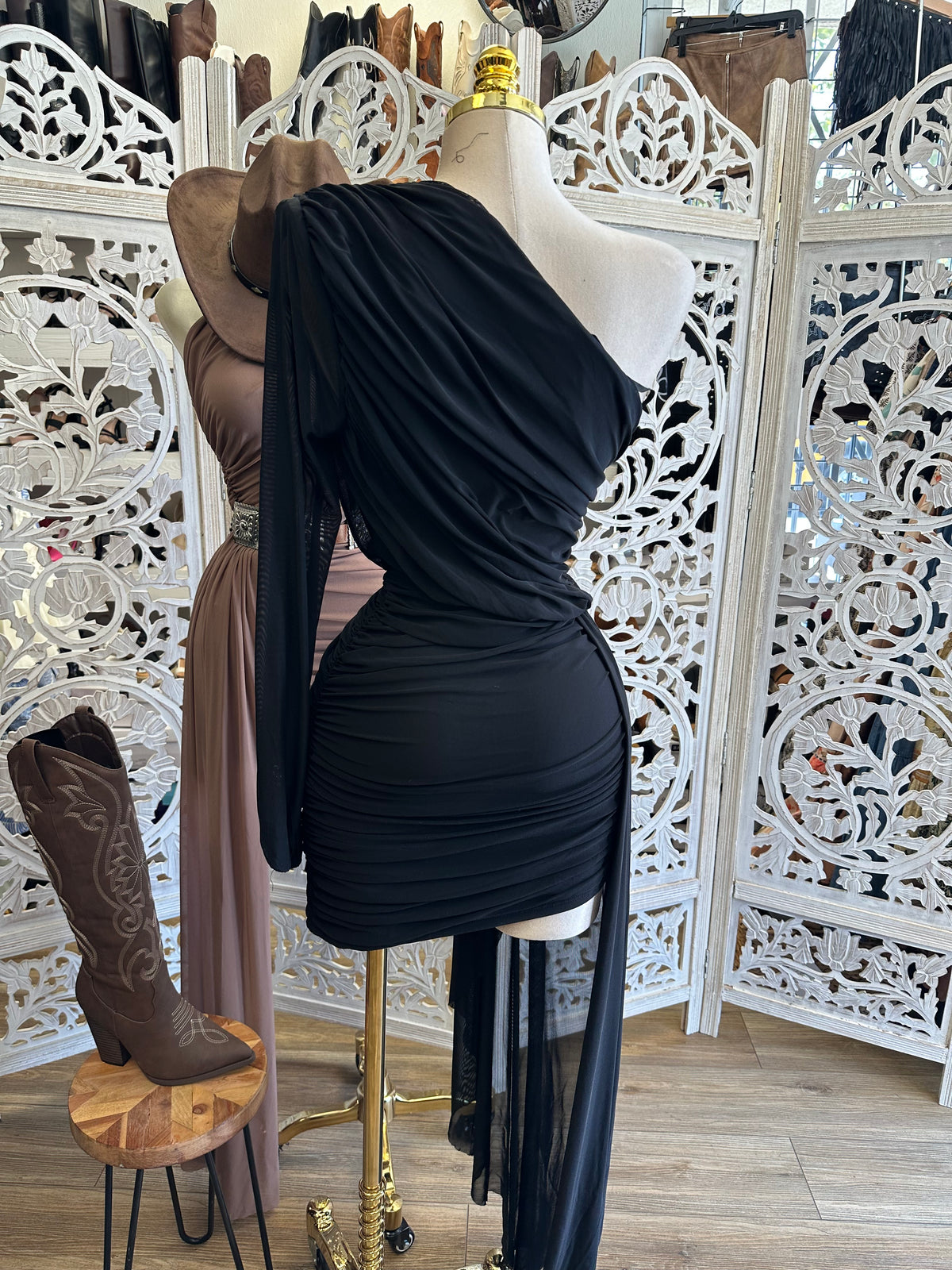 Kacey Ruched Mini Dress- Estira, Stretchy