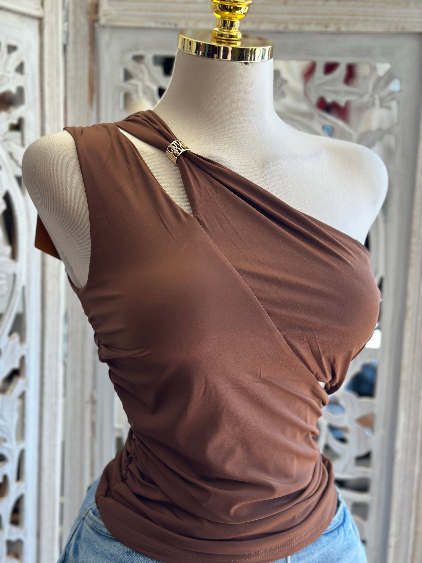 Asymmetrical Clasp Top- Estira, Stretchy