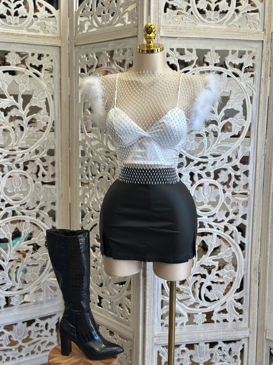 Feathered Netted Top and Undershirt  - Estira, Stretchy