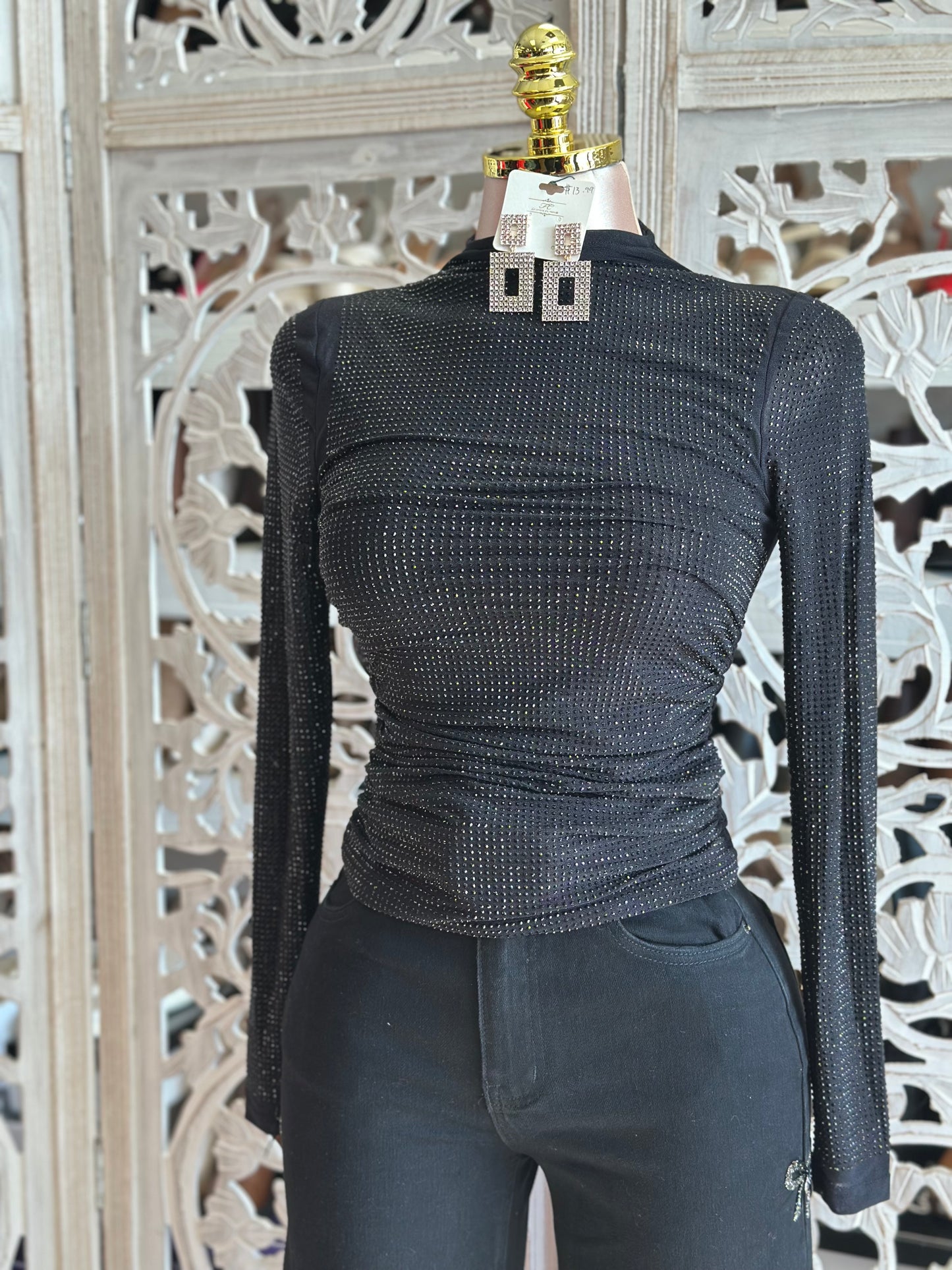 Shimmery Rhinestone Top- Estira, Stretchy