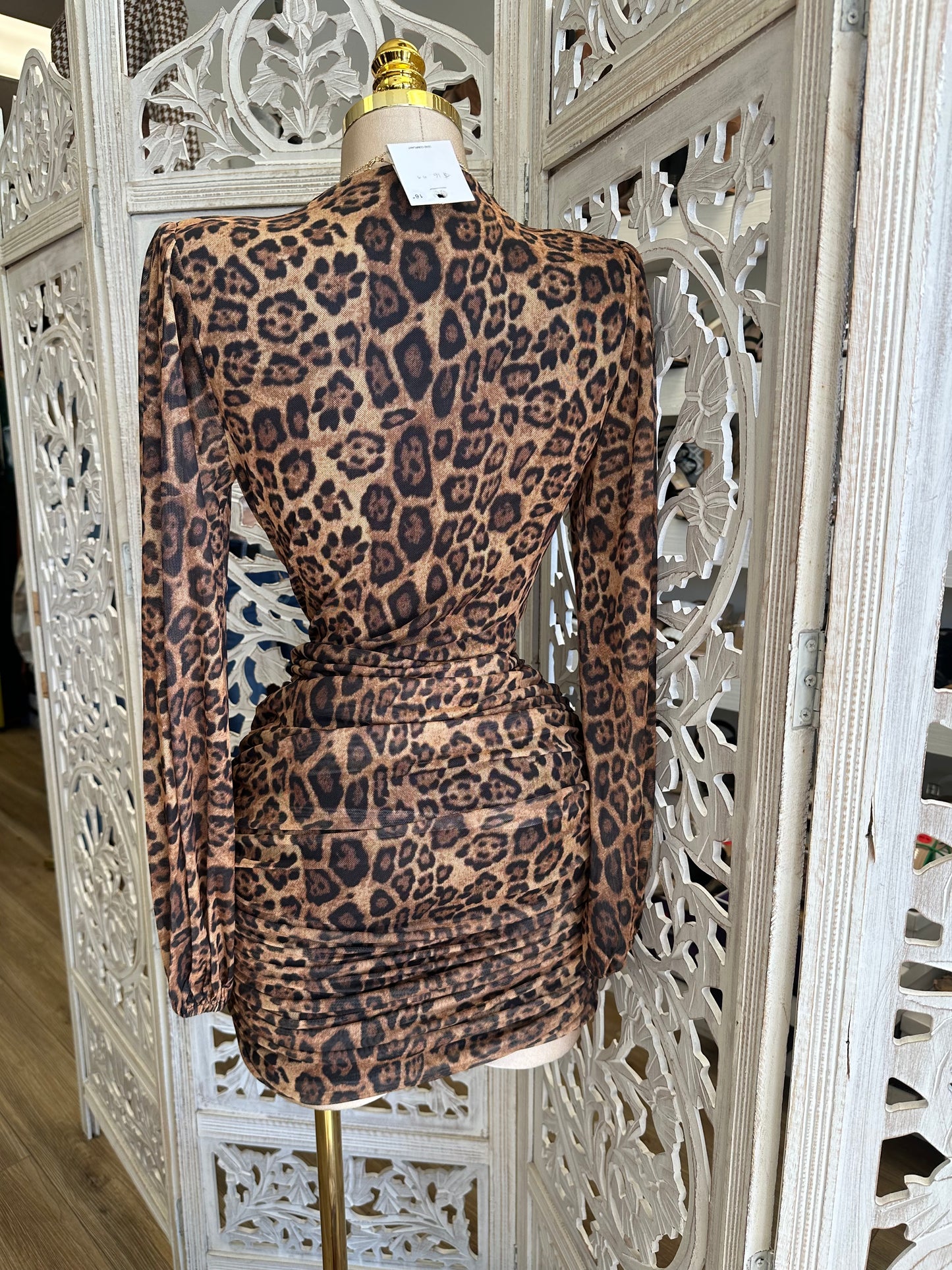 Deep V Wrapped Cheetah Mini Dress- Stretchy, Estira