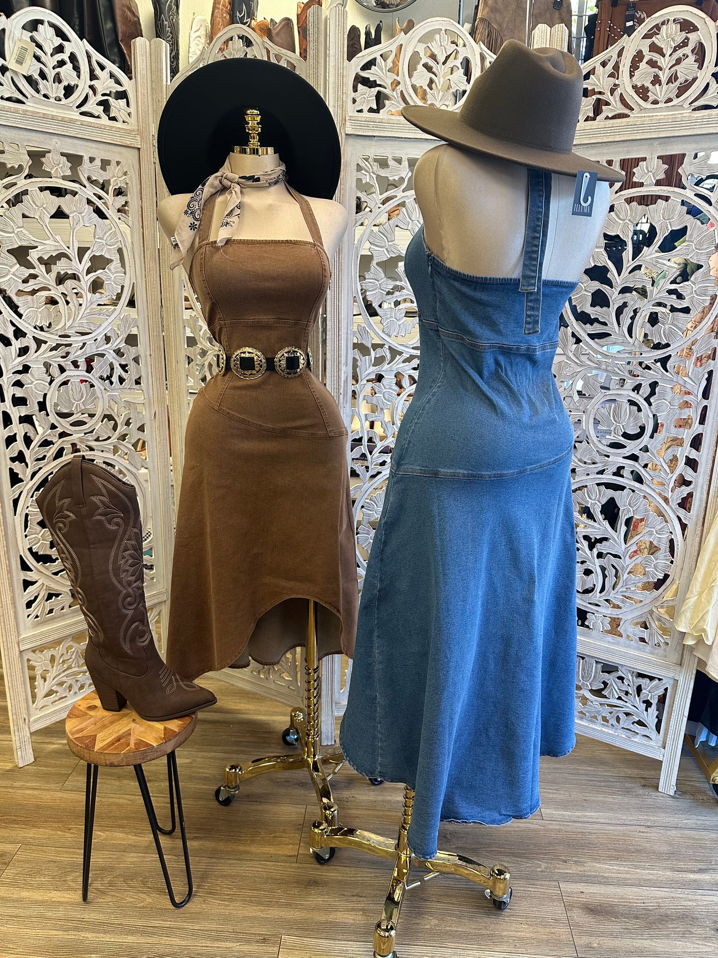 Oval Denim Halter Dress- Stretchy ,Estira