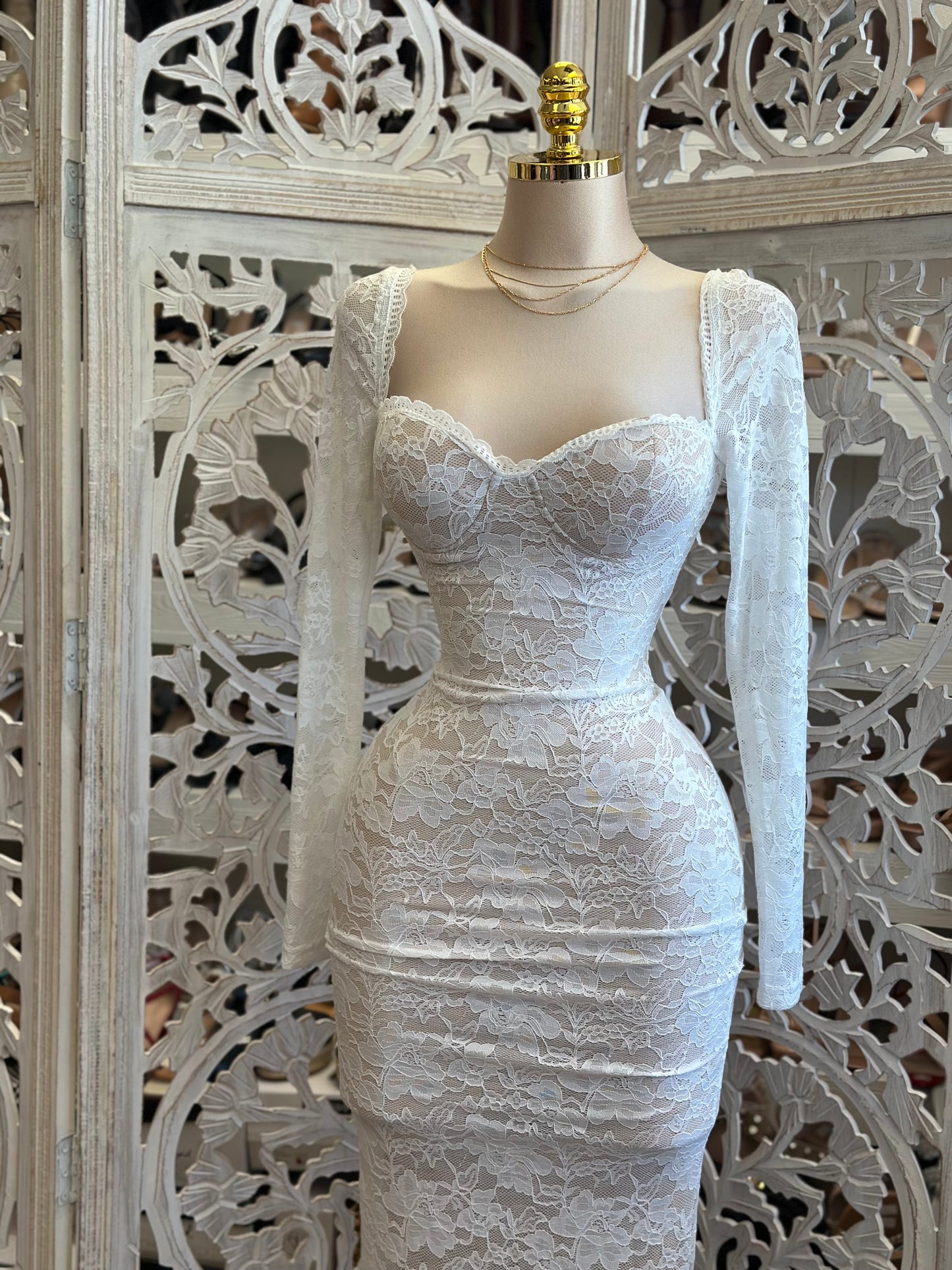 Full Lace Heartline Midi Dress - Estira, Stretchy