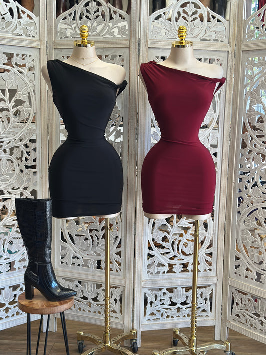Asymmetrical Mini Dress- Stretchy,Estira