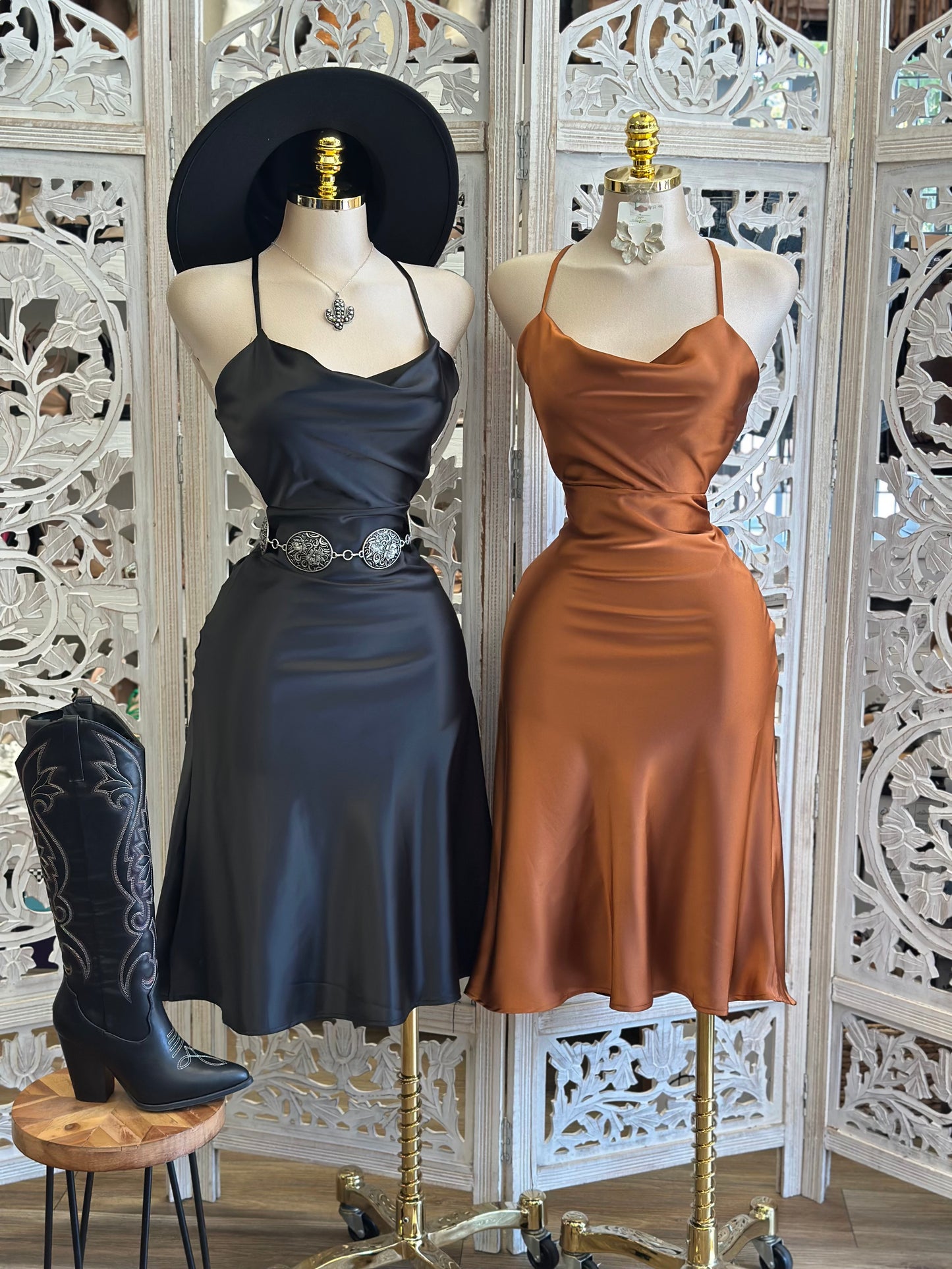 Satin Flare Midi Dress- Slightly Stretchy, Estira Poco
